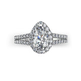 Lavina Pear Cut Halo Engagement Ring with Split Shoulders in Platinum - HEERA DIAMONDS
