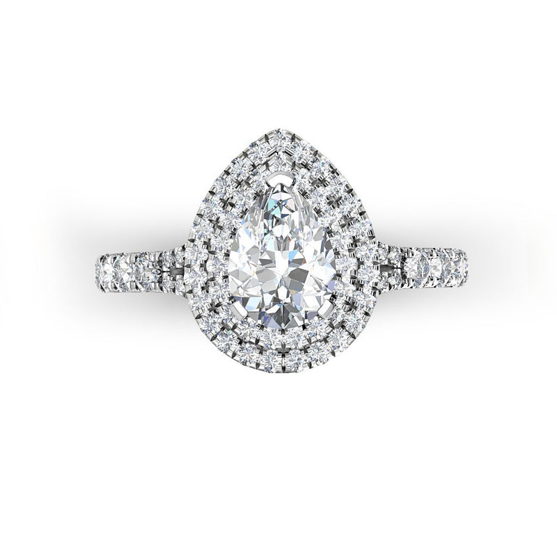 JOCELYNE - Pear Cut Double Halo Engagement Ring with Split Shoulders in Platinum - HEERA DIAMONDS