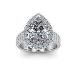 JACADIE - Pear Cut Halo Engagement Ring with Double Diamond Shoulders in Platinum - HEERA DIAMONDS