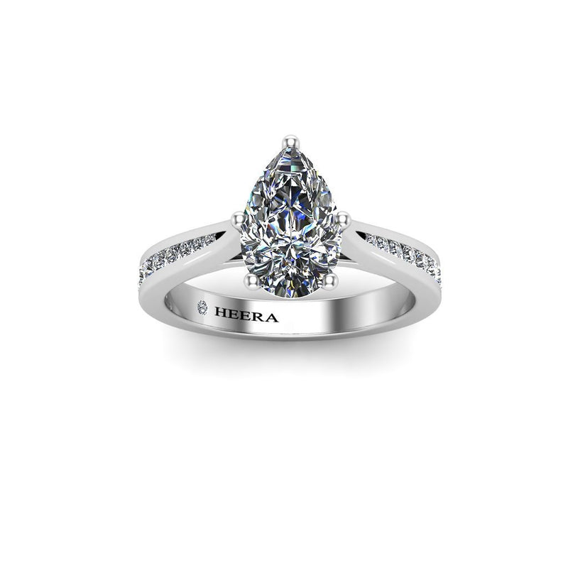 CLARIS - Pear Shape Engagement Ring with Diamond Shoulders in Platinum - HEERA DIAMONDS