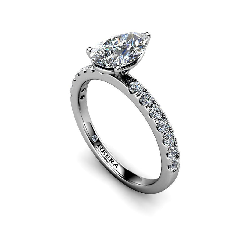ROSA - Pear Cut Engagement Ring with Diamond Shoulders in Platinum - HEERA DIAMONDS
