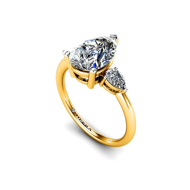 OCEAN - Pear Shape Trilogy Engagement Ring in Yellow Gold - HEERA DIAMONDS