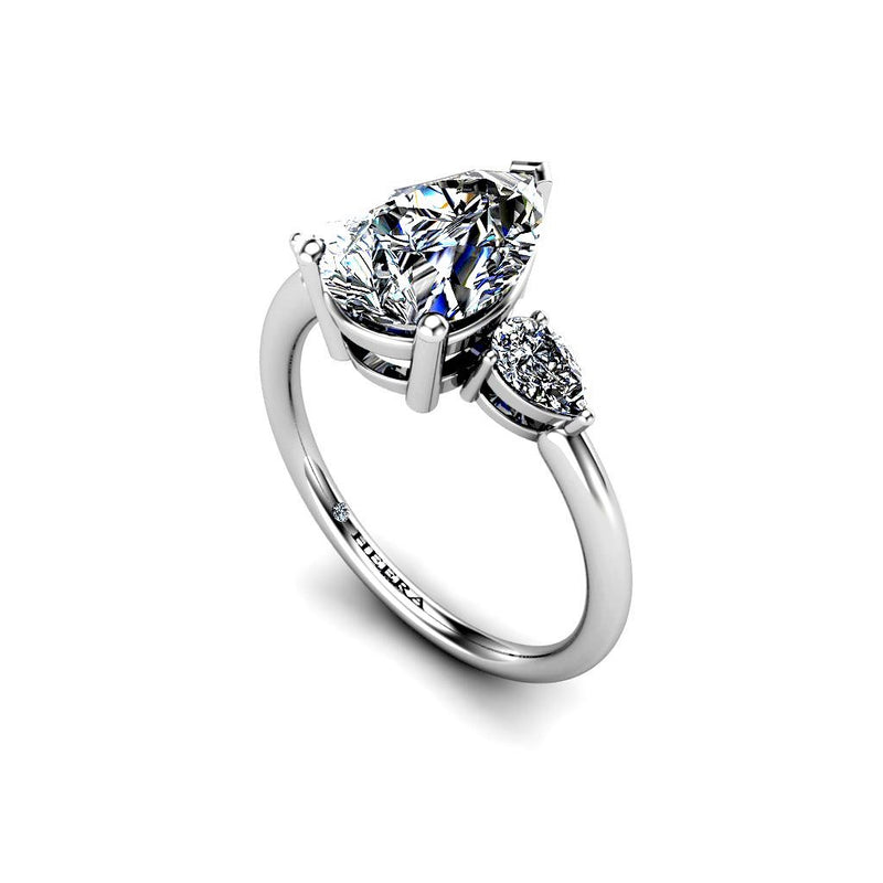 OCEAN - Pear Shape Trilogy Engagement Ring in Platinum - HEERA DIAMONDS