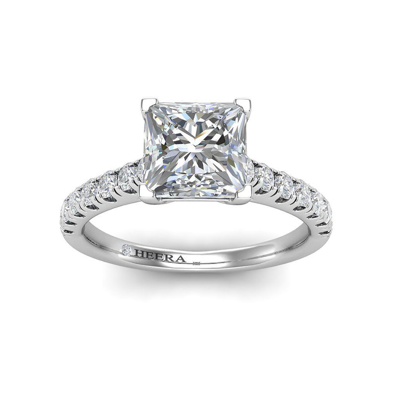 SANDRA - Princess Cut Engagement Ring III with Diamond Shoulders in Platinum - HEERA DIAMONDS