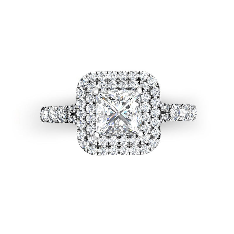 MADELEINE -  Princess Cut Double Halo Engagement Ring with Split Shoulders in Platinum - HEERA DIAMONDS