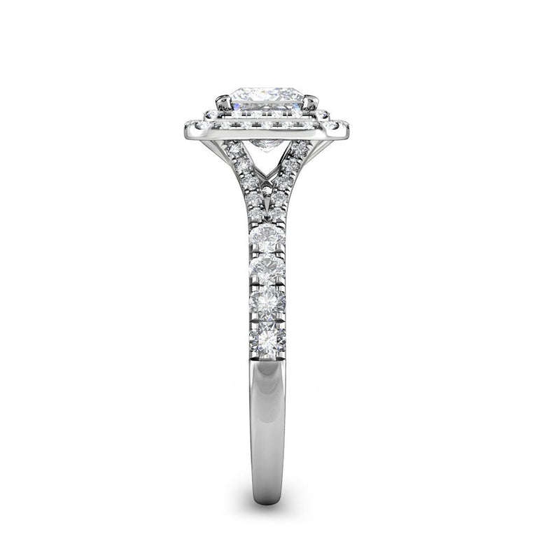 MADELEINE -  Princess Cut Double Halo Engagement Ring with Split Shoulders in Platinum - HEERA DIAMONDS