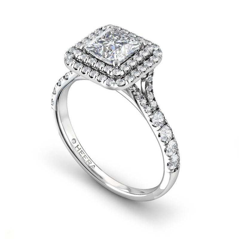 MADELEINE -  Princess Cut Double Halo Engagement Ring with Split Shoulders in Platinum - HEERA DIAMONDS