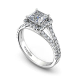 GENARA - Princess Cut Double Halo Engagement Ring with Split Shoulders in Platinum - HEERA DIAMONDS