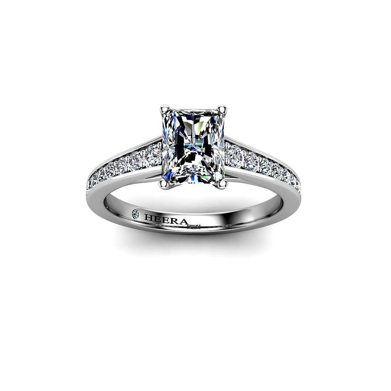 SIERRA - Radiant Cut Engagement Ring with Diamond Shoulders in Platinum - HEERA DIAMONDS