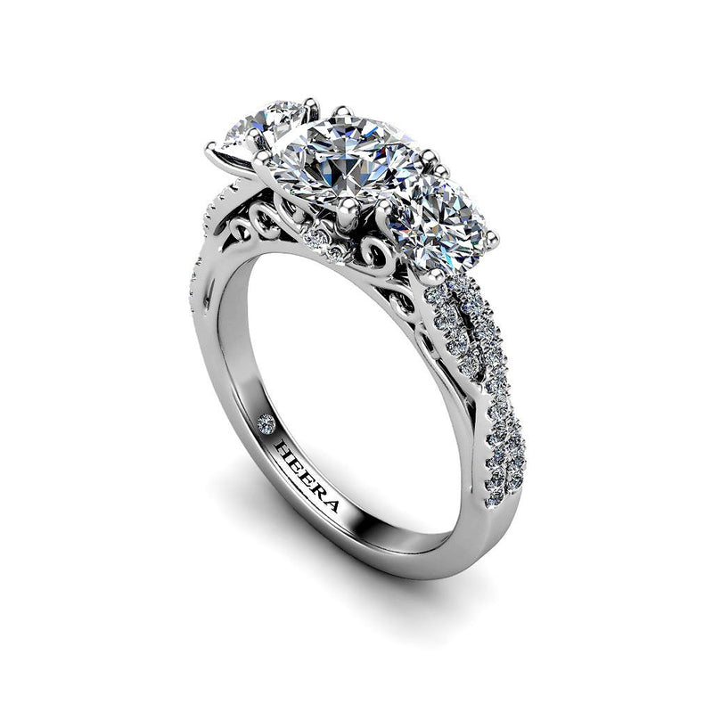 JUNGLE - Round Brilliant Art Deco Trilogy Engagement Ring in Platinum - HEERA DIAMONDS
