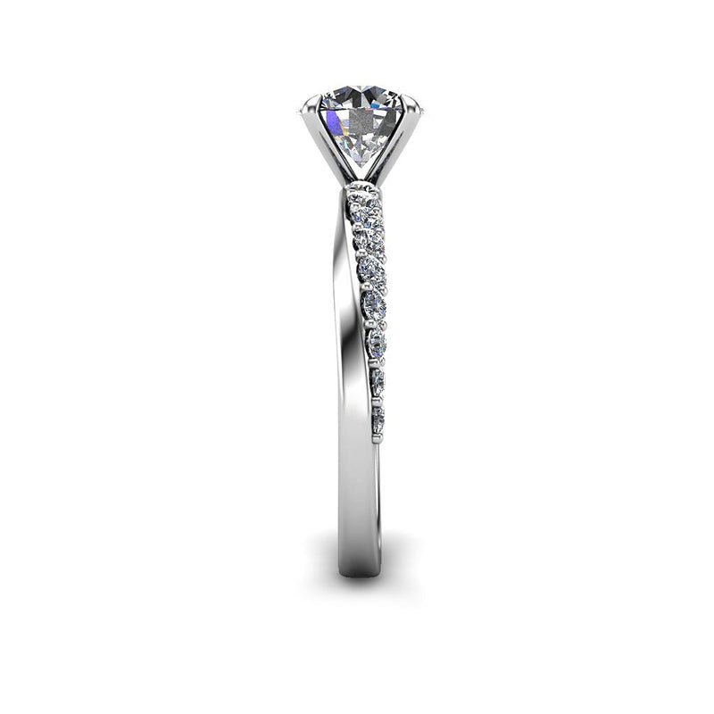 OBELISK -Round Brilliant Engagement Ring with Diamond Shoulders in Platinum - HEERA DIAMONDS
