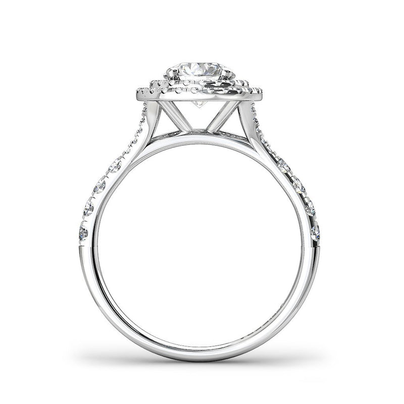 LOLA - Round Brilliant Double Halo Engagement Ring Split Shoulders in Platinum - HEERA DIAMONDS