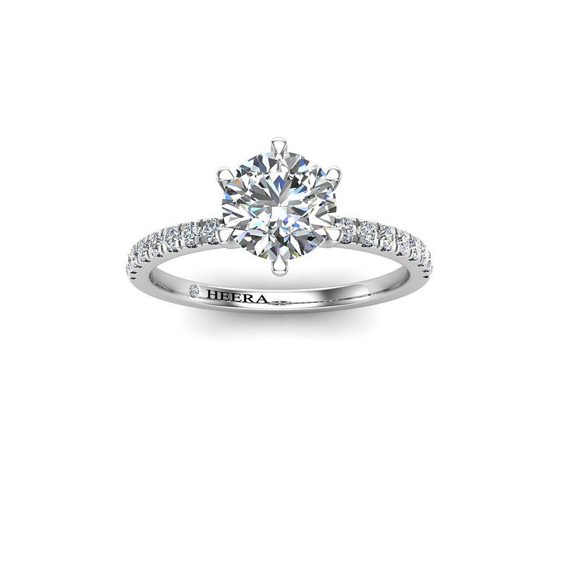 ZOE - Round Brilliant Engagement Ring with Fine Diamond Shoulders in Platinum - HEERA DIAMONDS